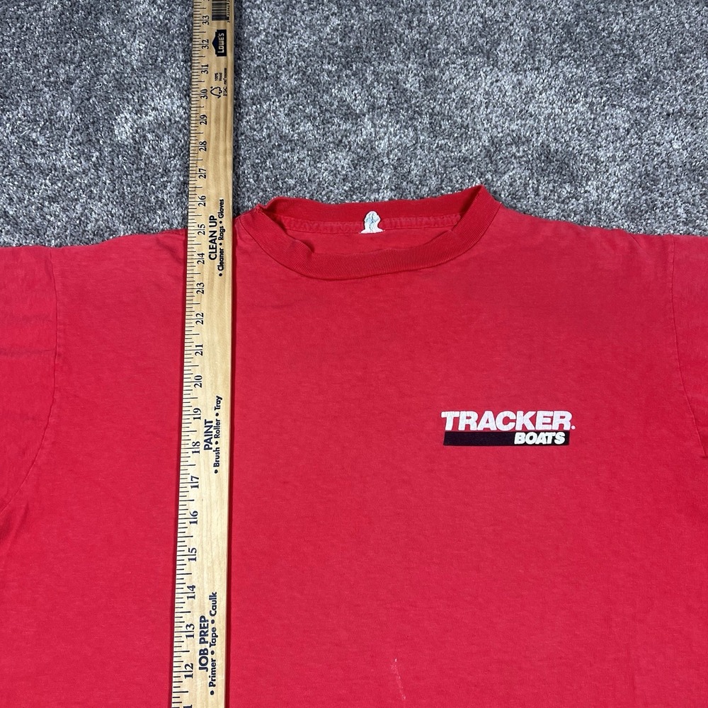 Vintage 80s 90s Tracker Boats Single-Stitch T-Shirt Distressed Faded Red Fishing - Picture 6 of 8